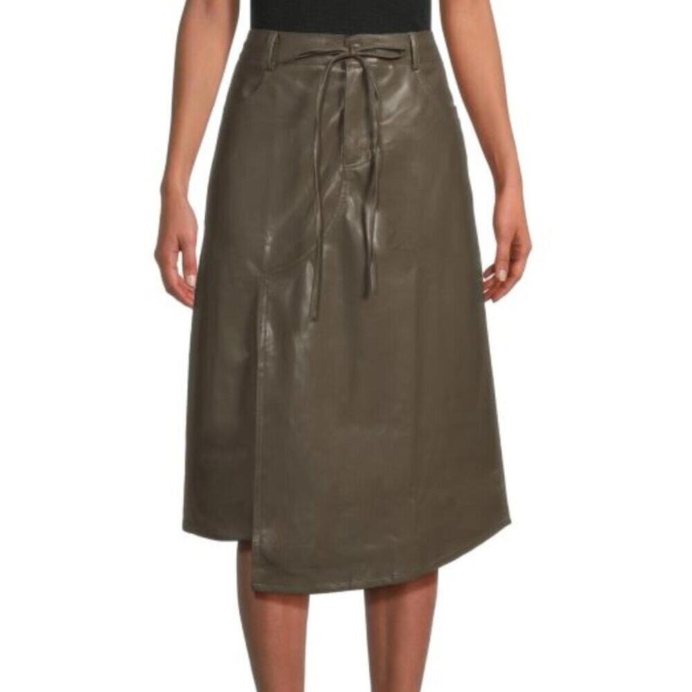 Avantlook Brown Faux Leather Belted Midi Skirt NWT Size S High Waist